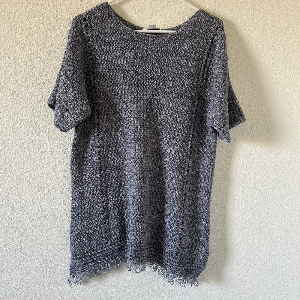 Cold Water Creek Drop Shoulder Crochet Knit Boho Shirt Women Large Blue Vacation